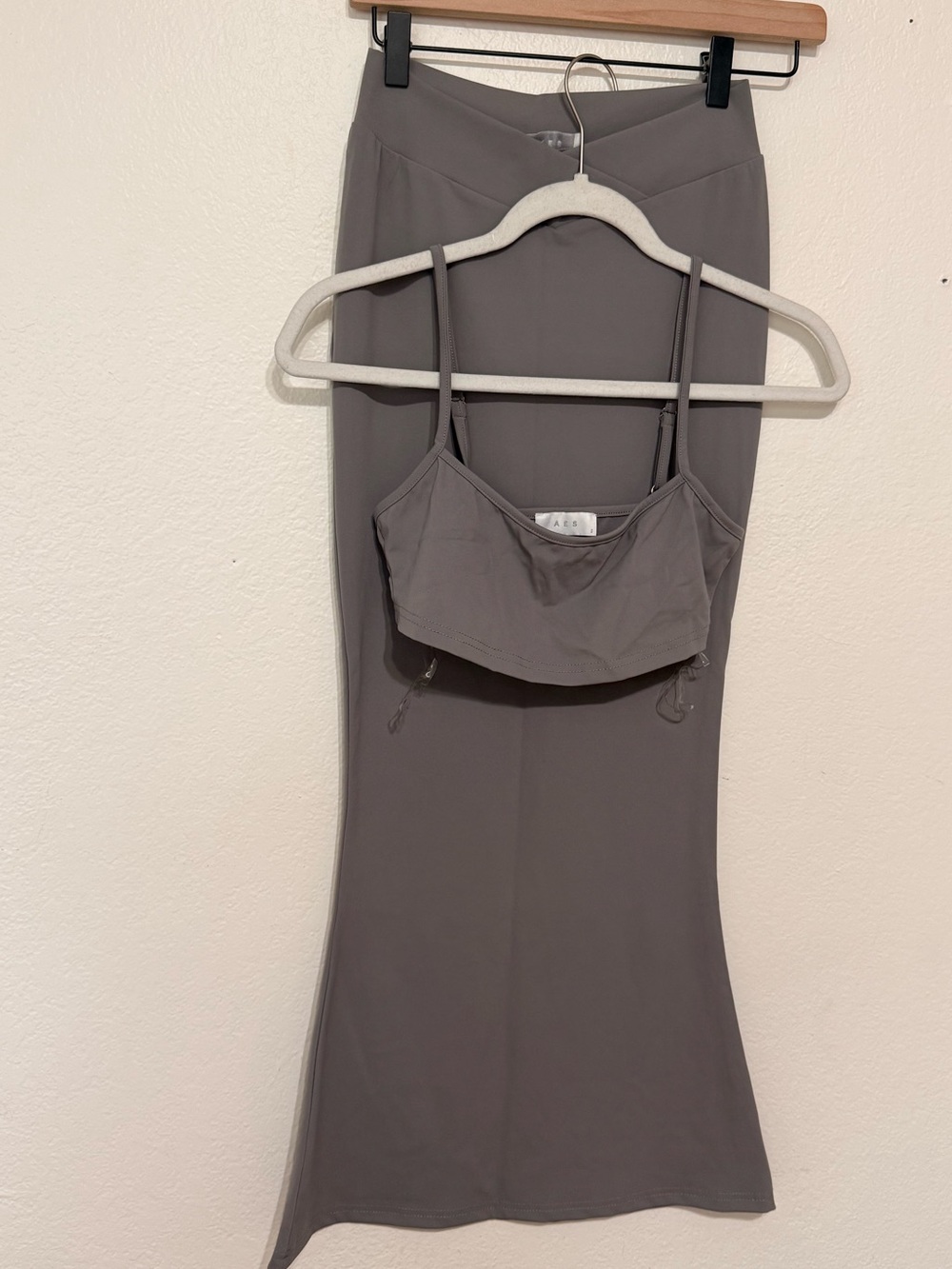 Gray Two-Piece Skirt Set - Cropped Tank & High-Waist Skirt